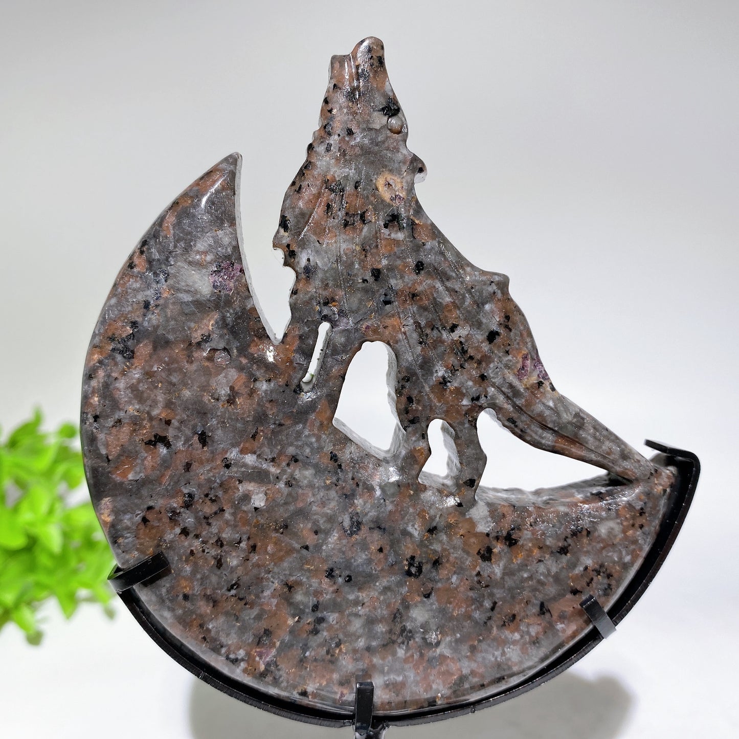 Crystal Wolf on Moon Carving with Stand Free Form Crystal Healing Bulk Wholesale