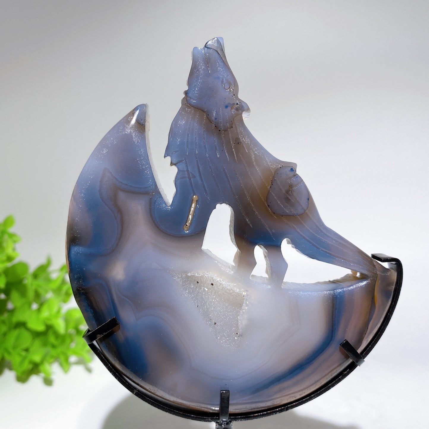 Crystal Wolf on Moon Carving with Stand Free Form Crystal Healing Bulk Wholesale