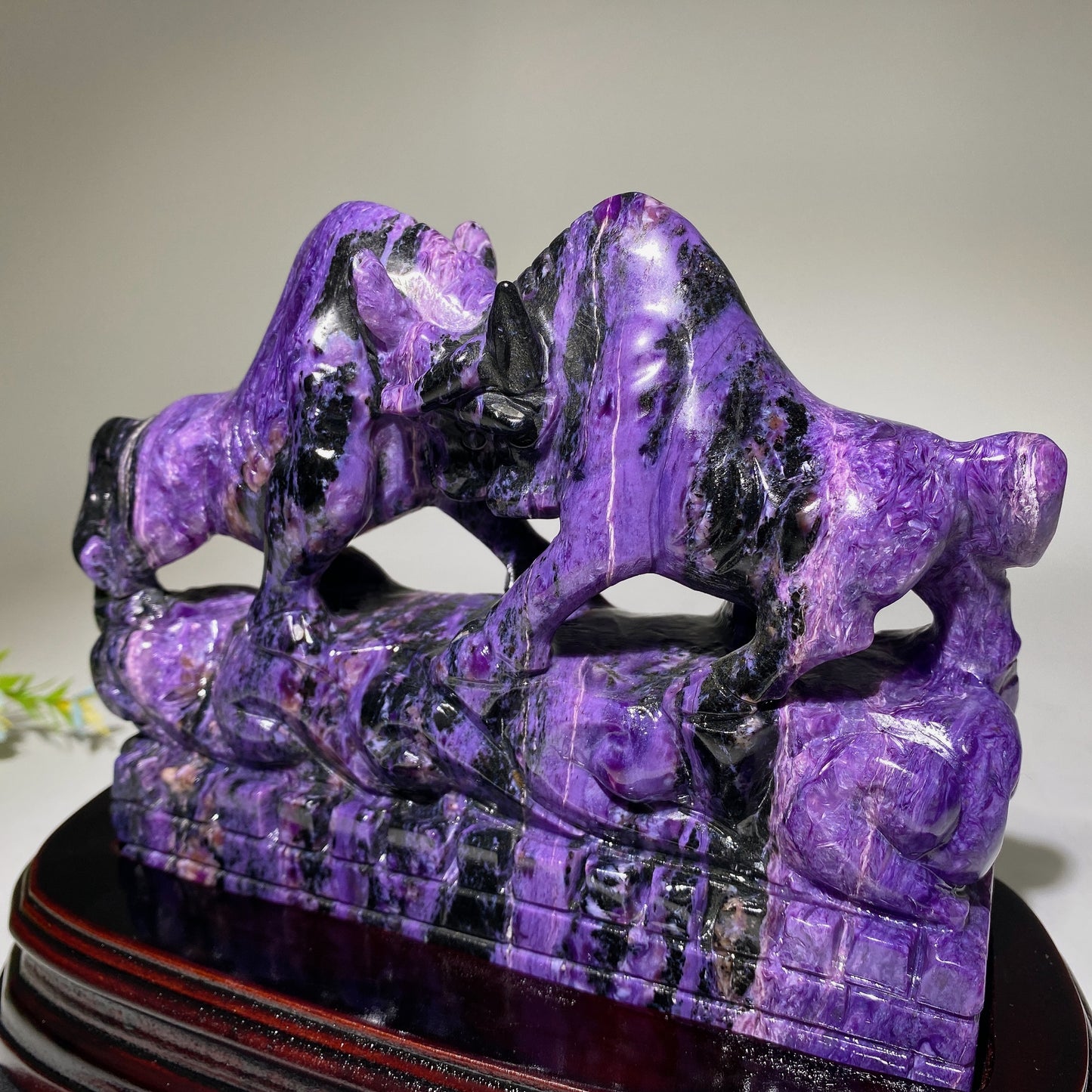 Unique Charoite Bullfighting Carving with Stand Crystal Healing Free Form