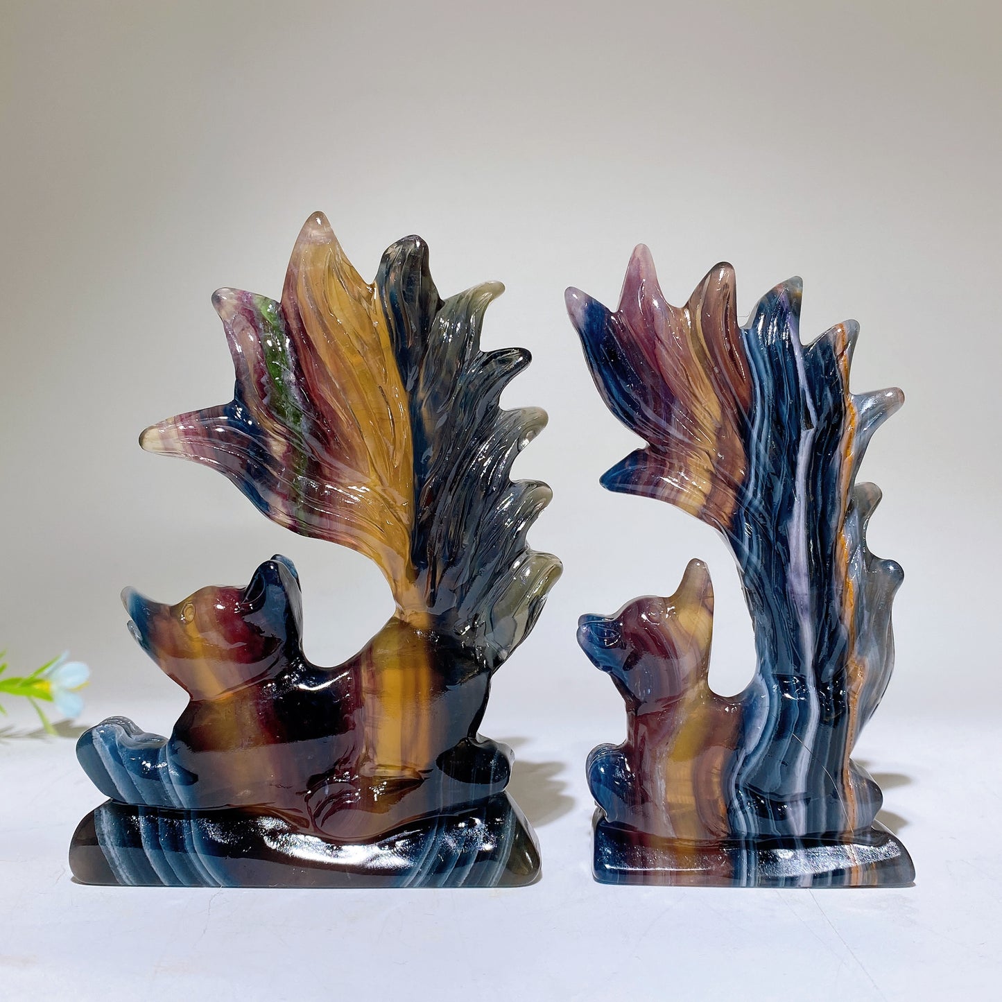 Rainbow Fluorite Nine-tails Fox Carving Crystal Healing Bulk Wholesale