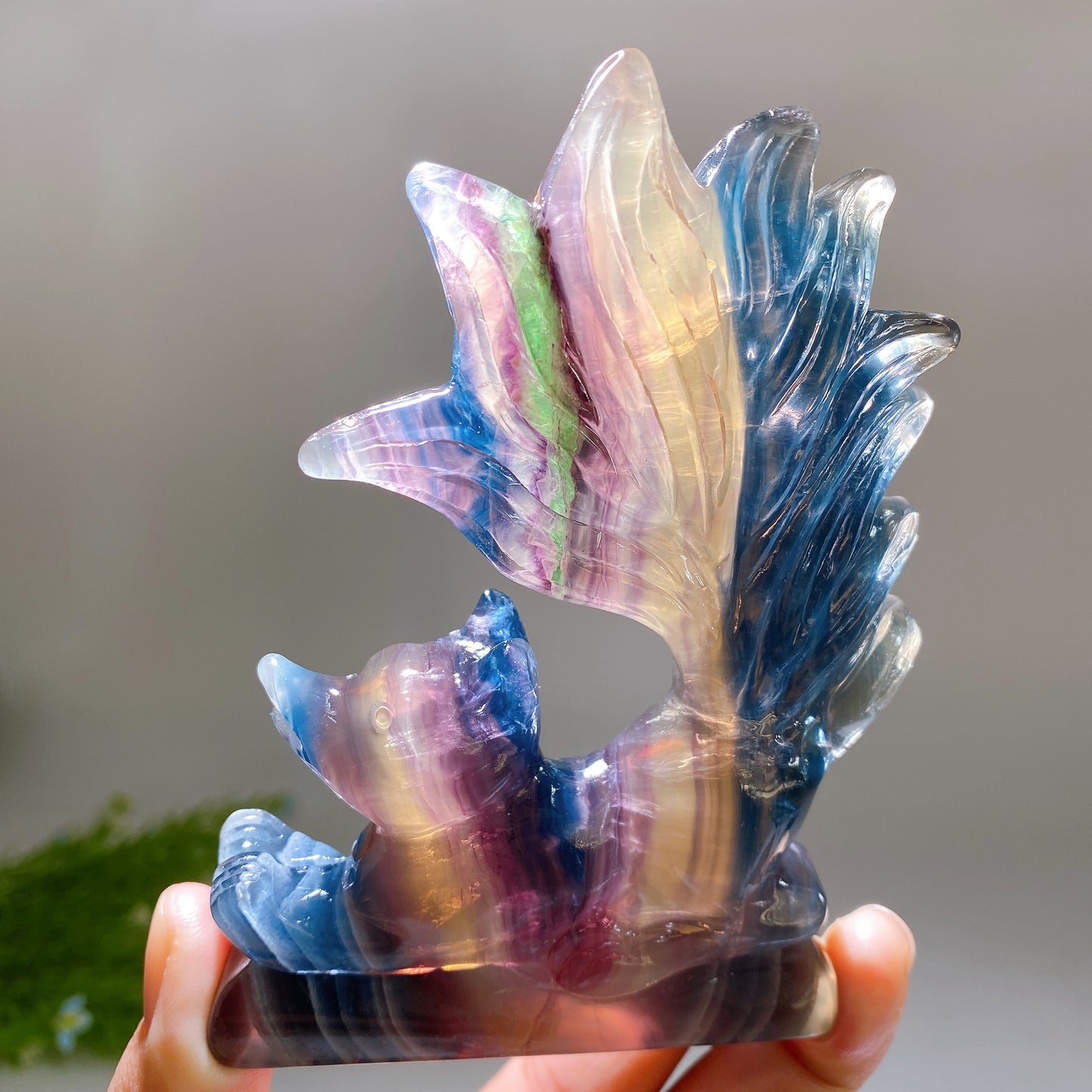 Rainbow Fluorite Nine-tails Fox Carving Crystal Healing Bulk Wholesale