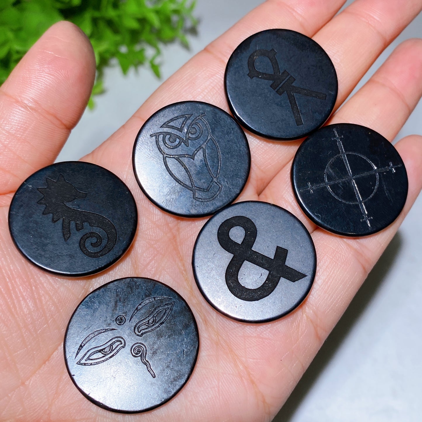 30mm Schungite Round Slab with Double Sides Tape Crystal Healing Bulk Wholesale