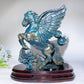 Full Flash Labradorite Unicorn Carving with Wooden Stand Crystal Healing