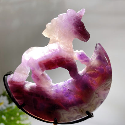 Crystal Unicorn on Moon Carving with Stand Crystal Healing Bulk Wholesale