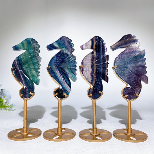 Rainbow Fluorite Seahorse Carving with Stand Crystal Healing Bulk Wholesale