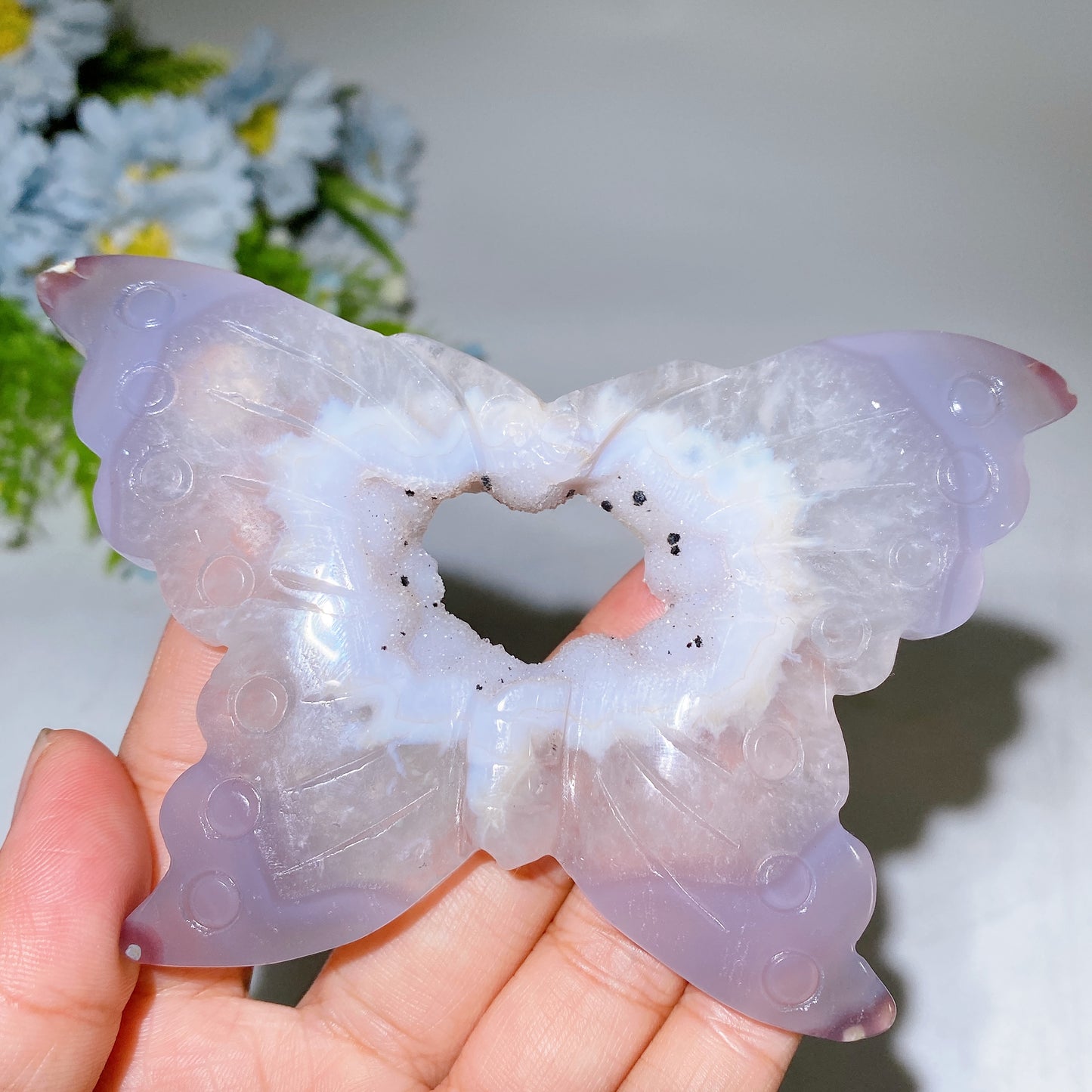 12cm Druzy Soft Candy Agate Butterfly Carving Crystal Healing Bulk Wholesale