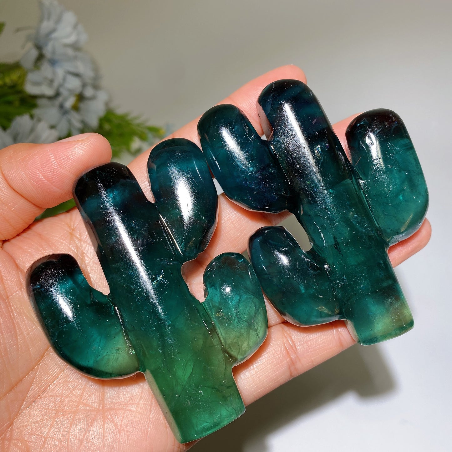 3.2" Fluorite Cactus Carving Crystal Healing Bulk Wholesale