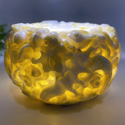 20cm Serpentine Treasure Bowl with Dragon Decor Carving Crystal Healing Bulk Wholesale