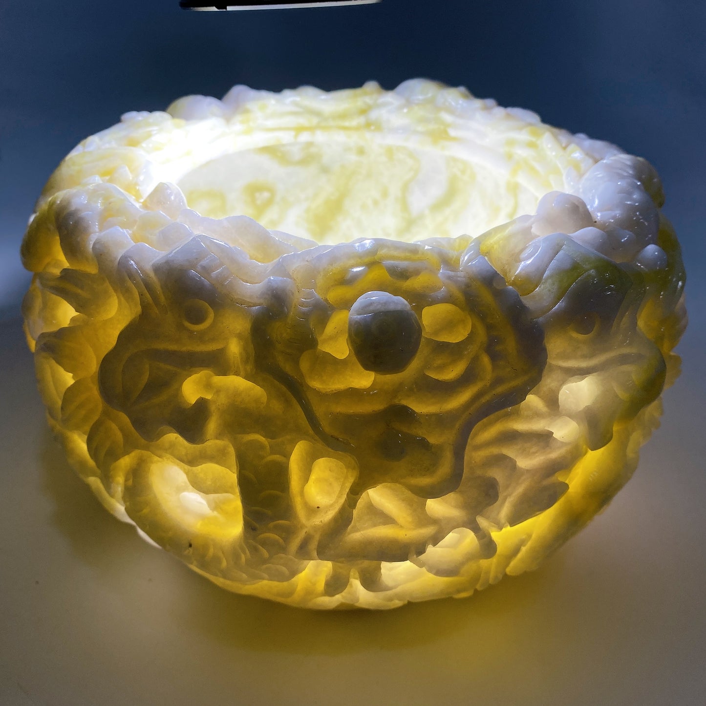 20cm Serpentine Treasure Bowl with Dragon Decor Carving Crystal Healing Bulk Wholesale