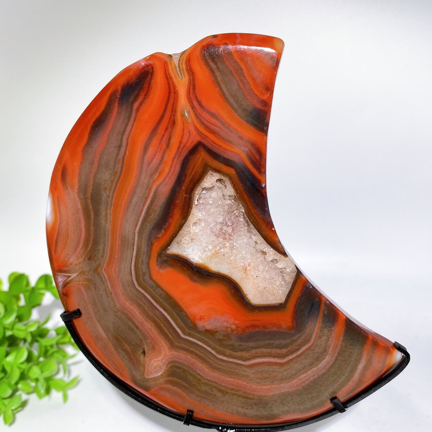 Druzy Sardonyx Moon Carving with Stand Crystal Healing Bulk Wholesale