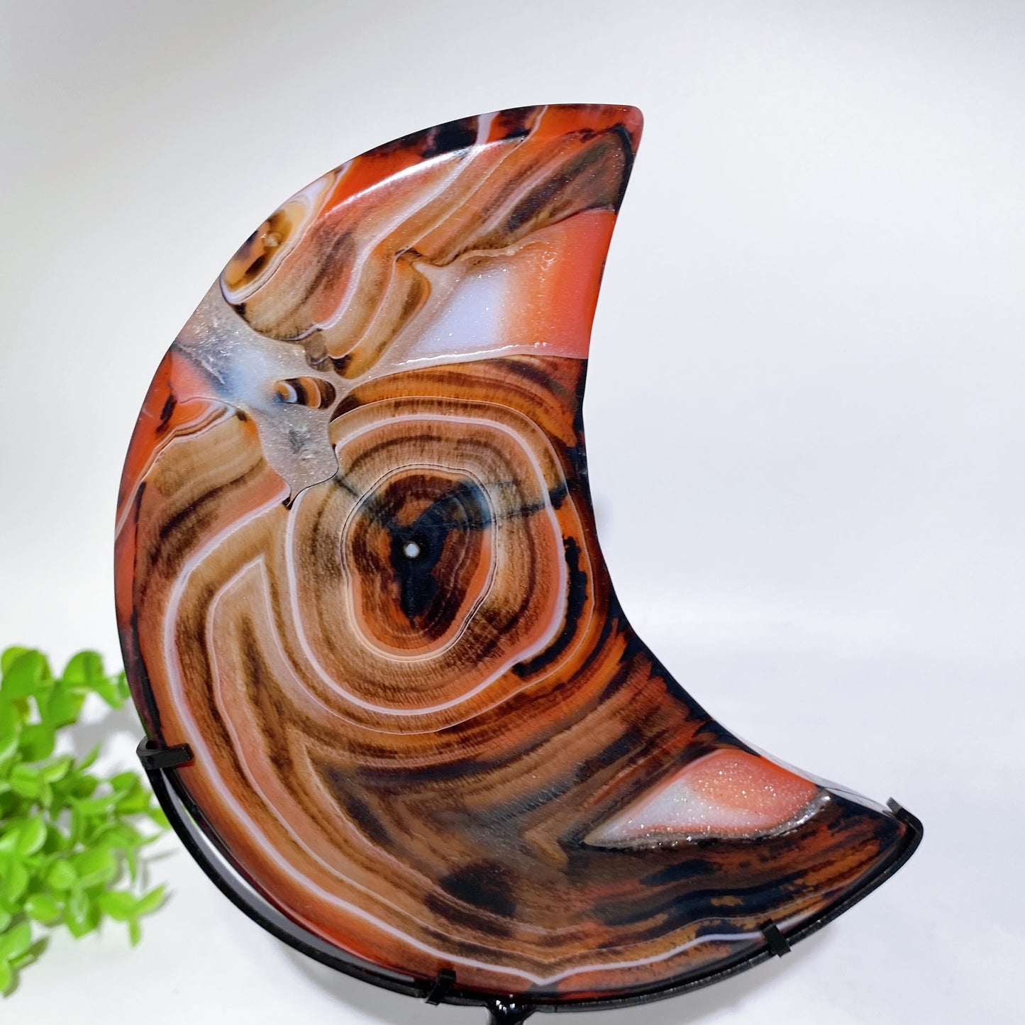 Druzy Sardonyx Moon Carving with Stand Crystal Healing Bulk Wholesale