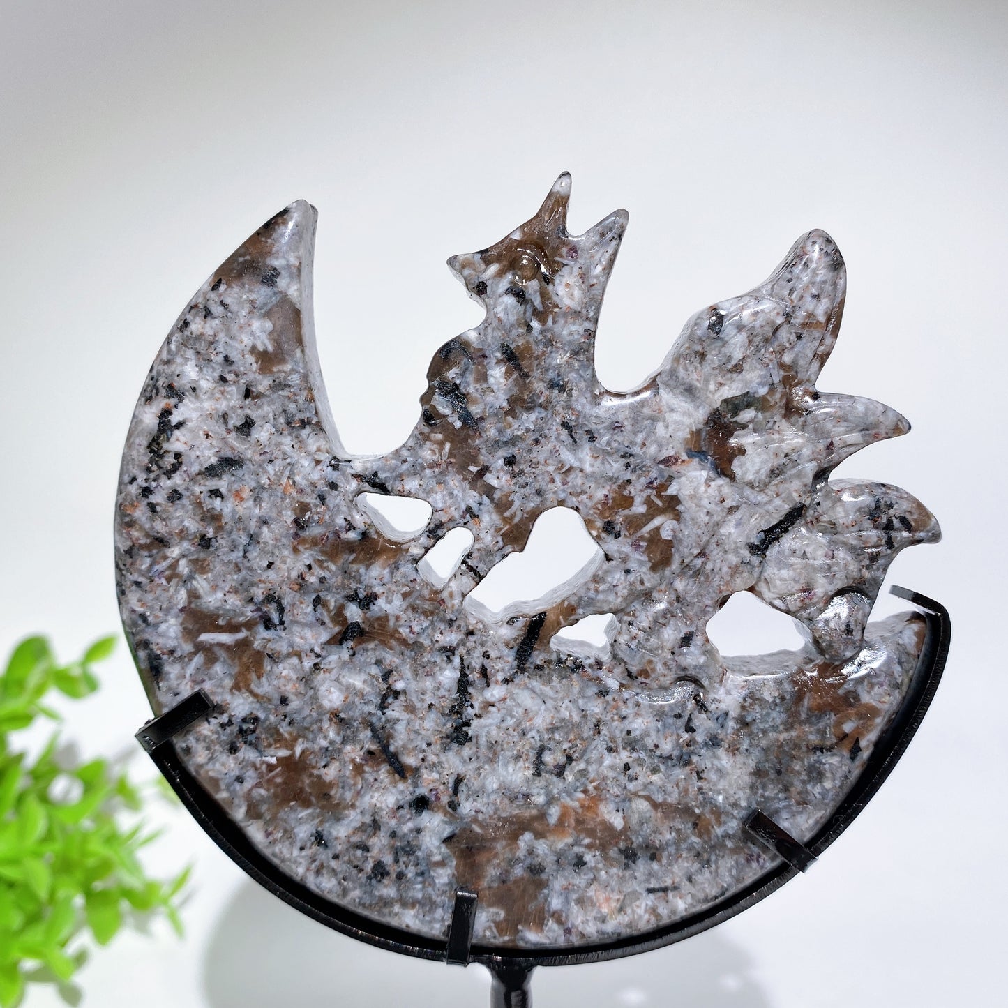 Crystal Nine-tails Fox on Moon Carving with Stand Crystal Healing Bulk Wholesale