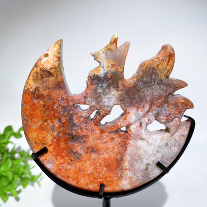 Crystal Nine-tails Fox on Moon Carving with Stand Crystal Healing Bulk Wholesale