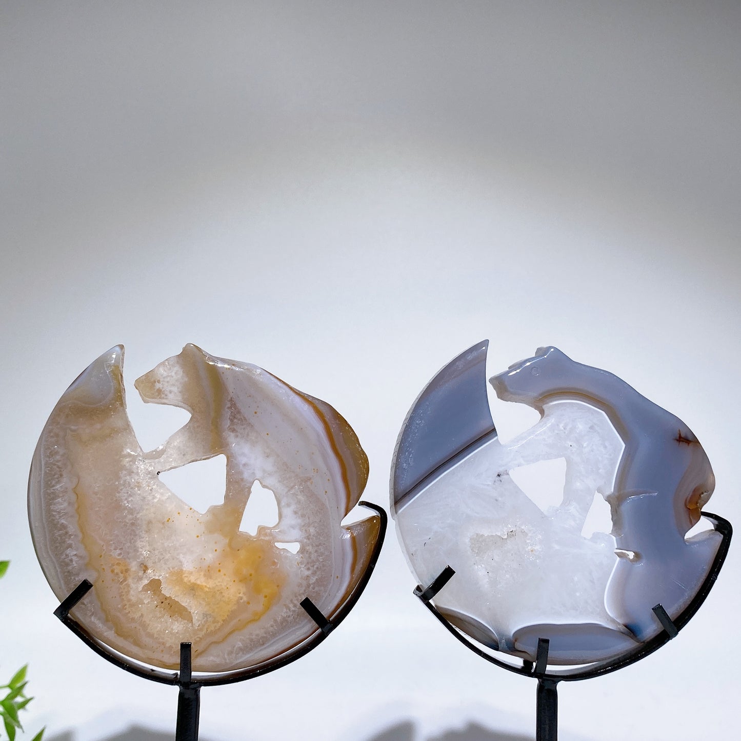 Druzy Agate Bear on Moon Carving with Stand Crystal Healing Bulk Wholesale