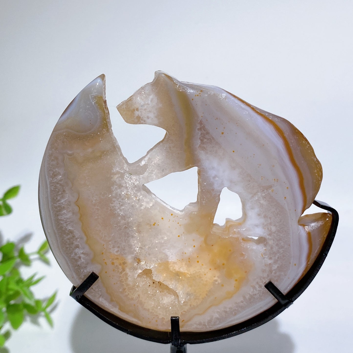 Druzy Agate Bear on Moon Carving with Stand Crystal Healing Bulk Wholesale
