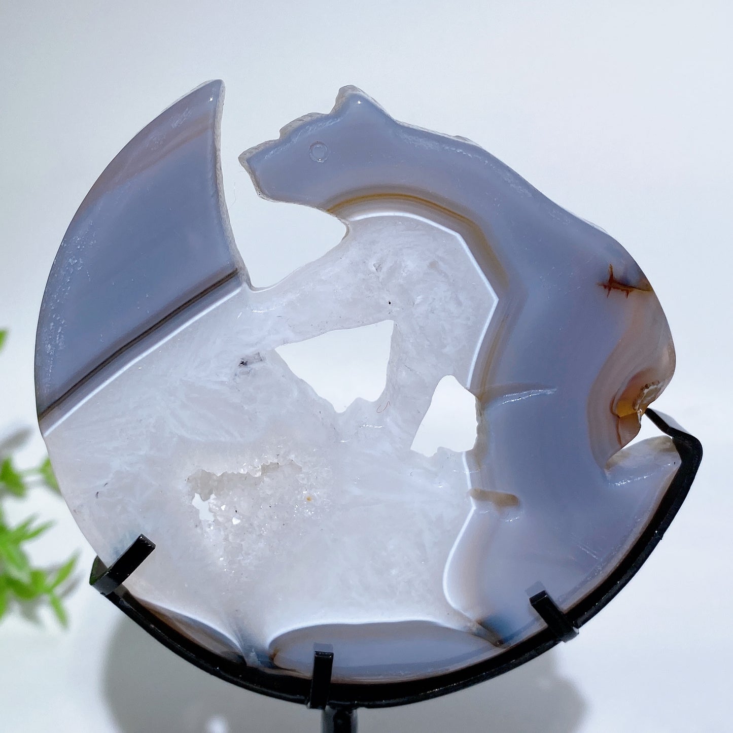 Druzy Agate Bear on Moon Carving with Stand Crystal Healing Bulk Wholesale
