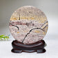 3.7" Picture Jasper Round Slab with Wooden Stand Crystal Healing Bulk Wholesale
