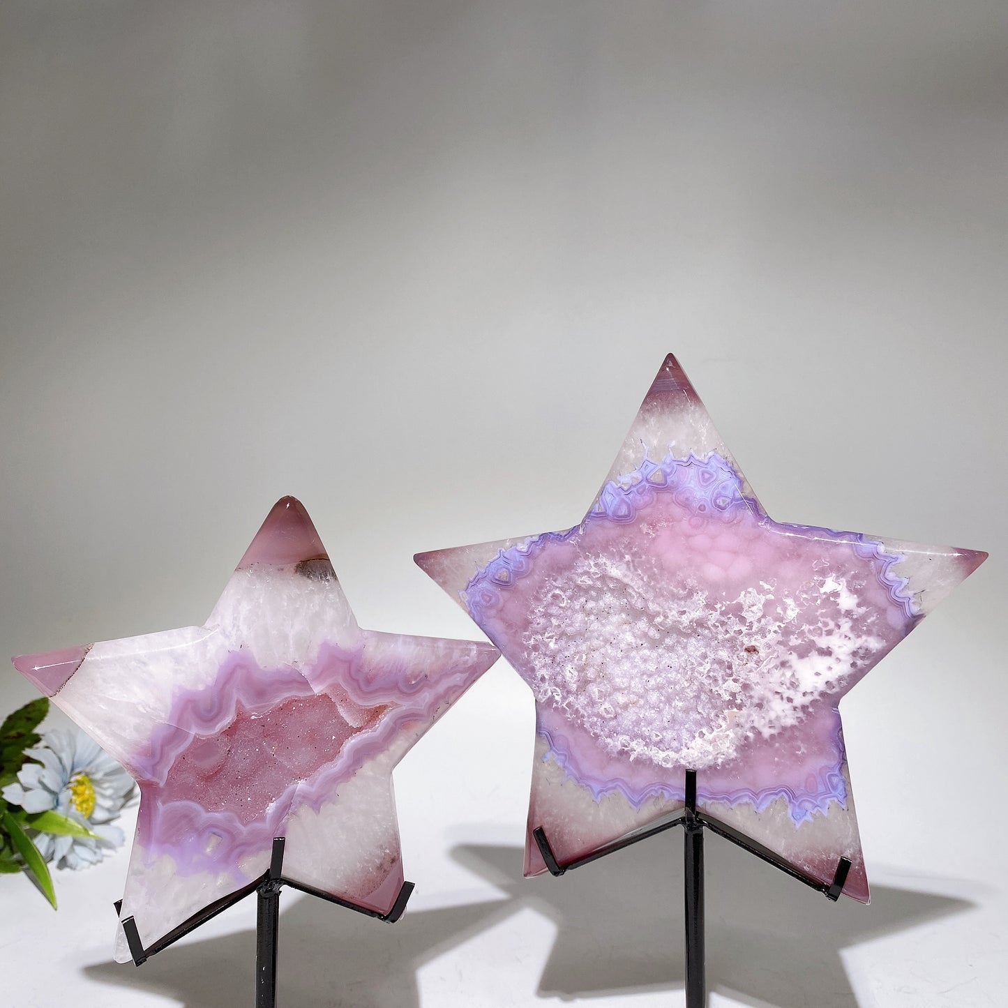 4.8"-6.2" Druzy Pink Agate Star Carving Crystal Healing Bulk Wholesale