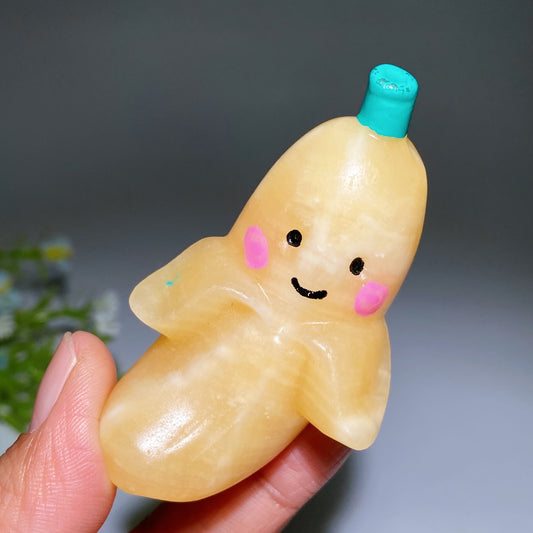 2.8" Orange Calcite Banana Carving with Painting Crystal Healing Bulk Wholesale