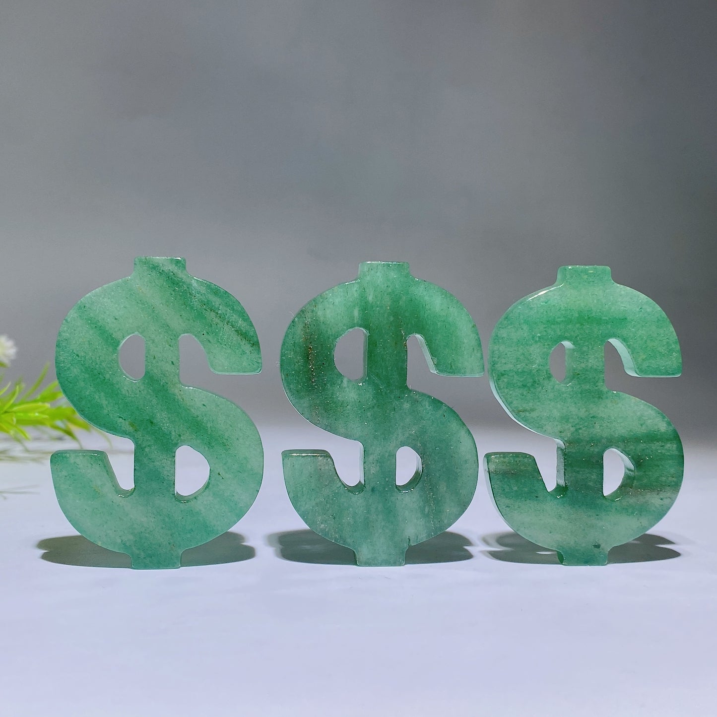 2.3" Green Aventurine Dollar Symbol '$' Carving Crystal Healing Bulk Wholesale