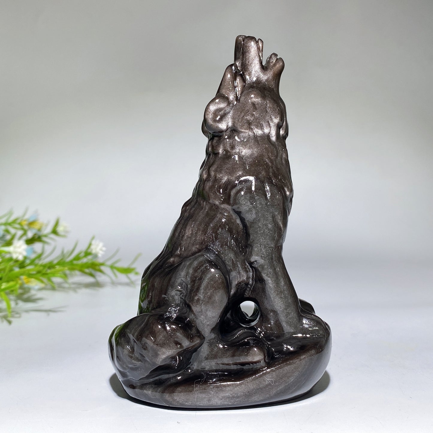 4.5" Silver Obsidian Garnet Wolf Carving Crystal Healing Bulk Wholesale