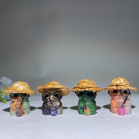 Raw Crystal Child Carving with Straw Hat Crystal Healing Bulk Wholesale