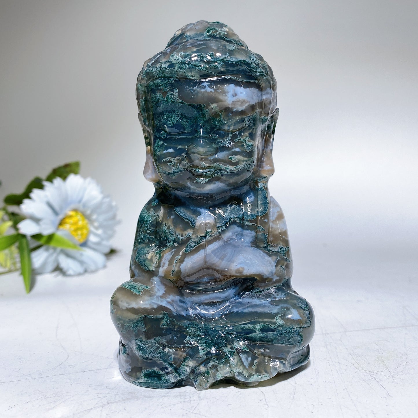 4.7" Moss Agate Buddha Carving Crystal Healing Bulk Wholesale