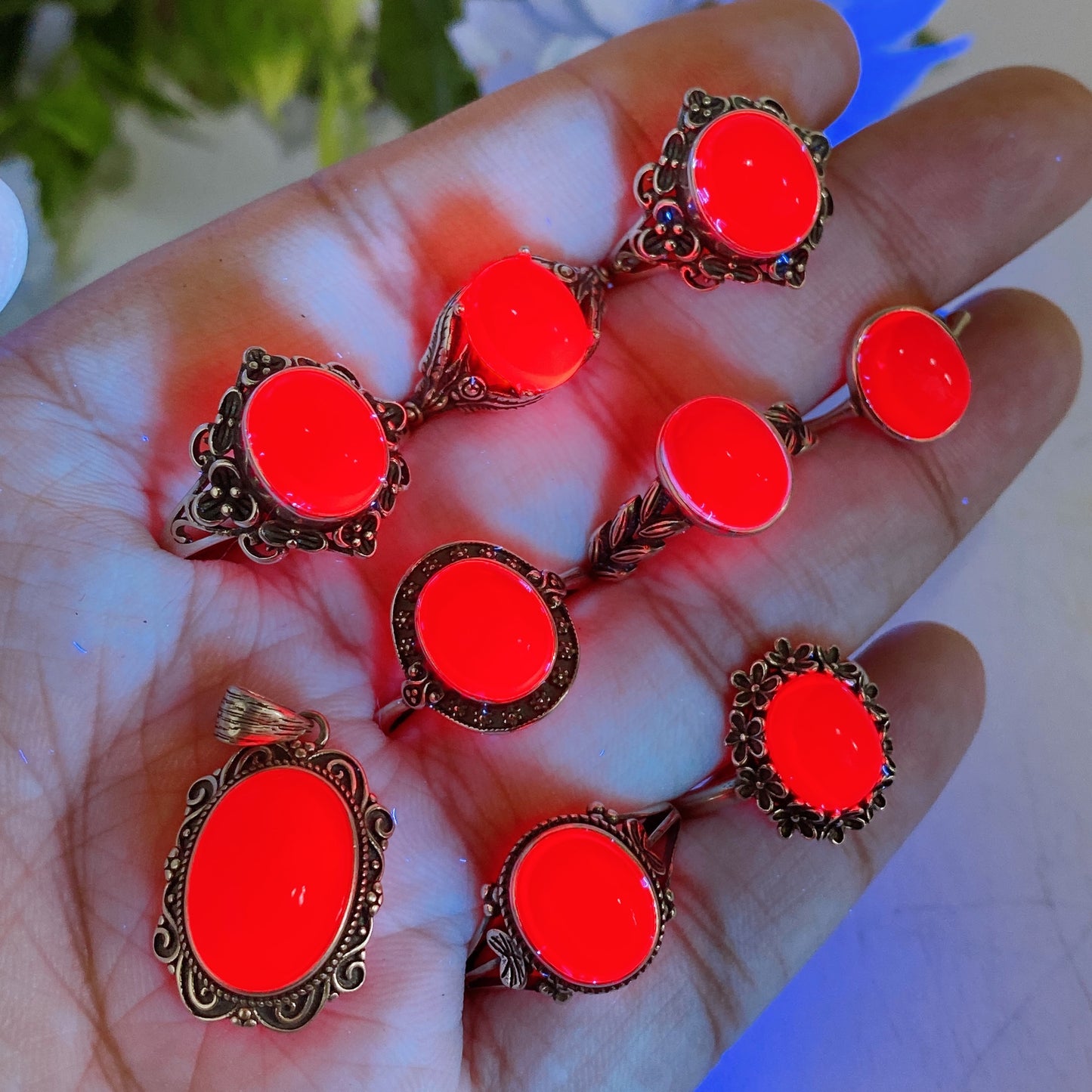 S925 UV Reactive Star Ruby Pendant Ring Bracelet Crystal Healing Bulk Wholesale