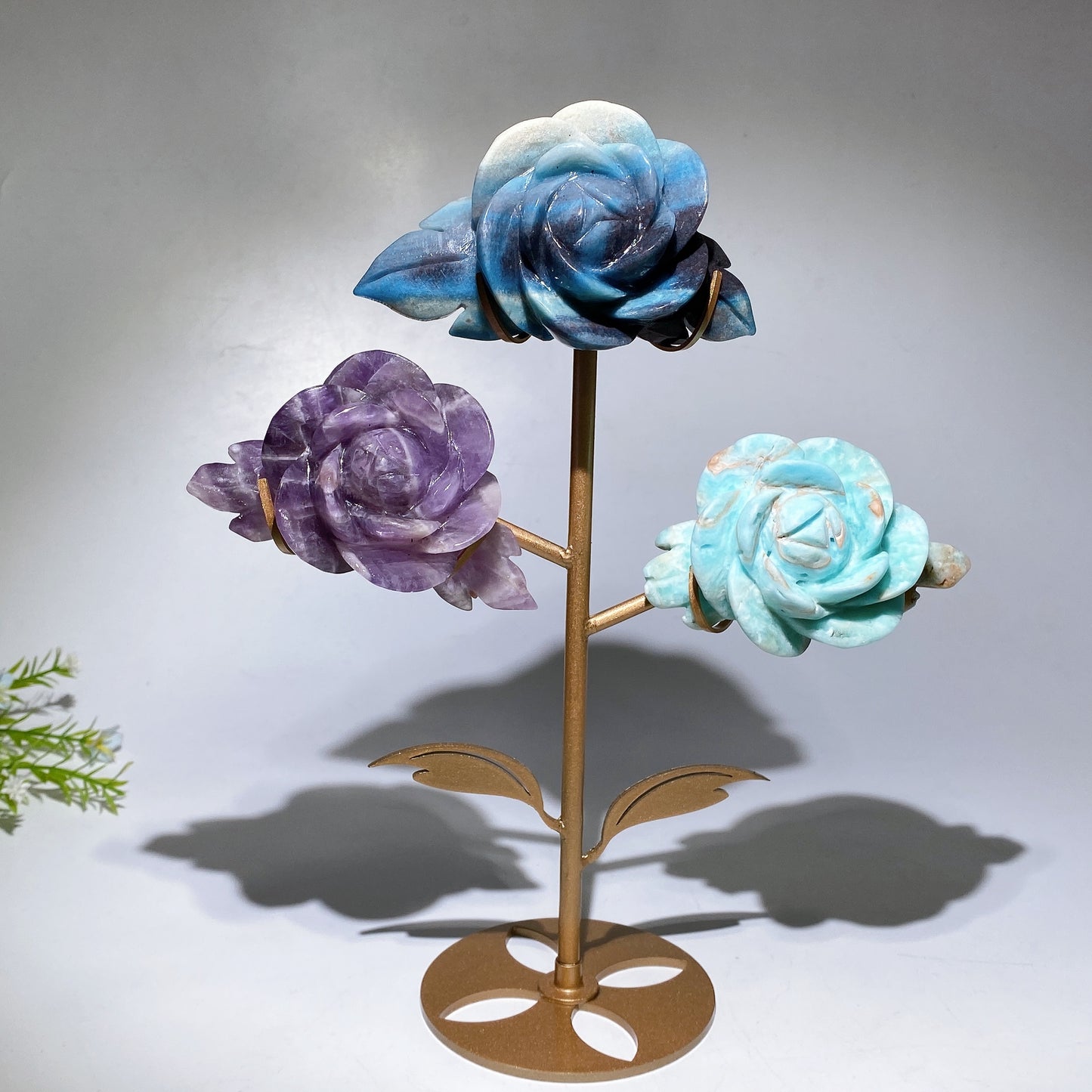 28cm Trolleite Hemimorphite Dream Amethyst Flower Carving with Stand Crystal Healing Bulk Wholesale