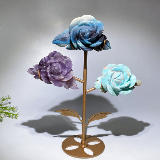 28cm Trolleite Hemimorphite Dream Amethyst Flower Carving with Stand Crystal Healing Bulk Wholesale