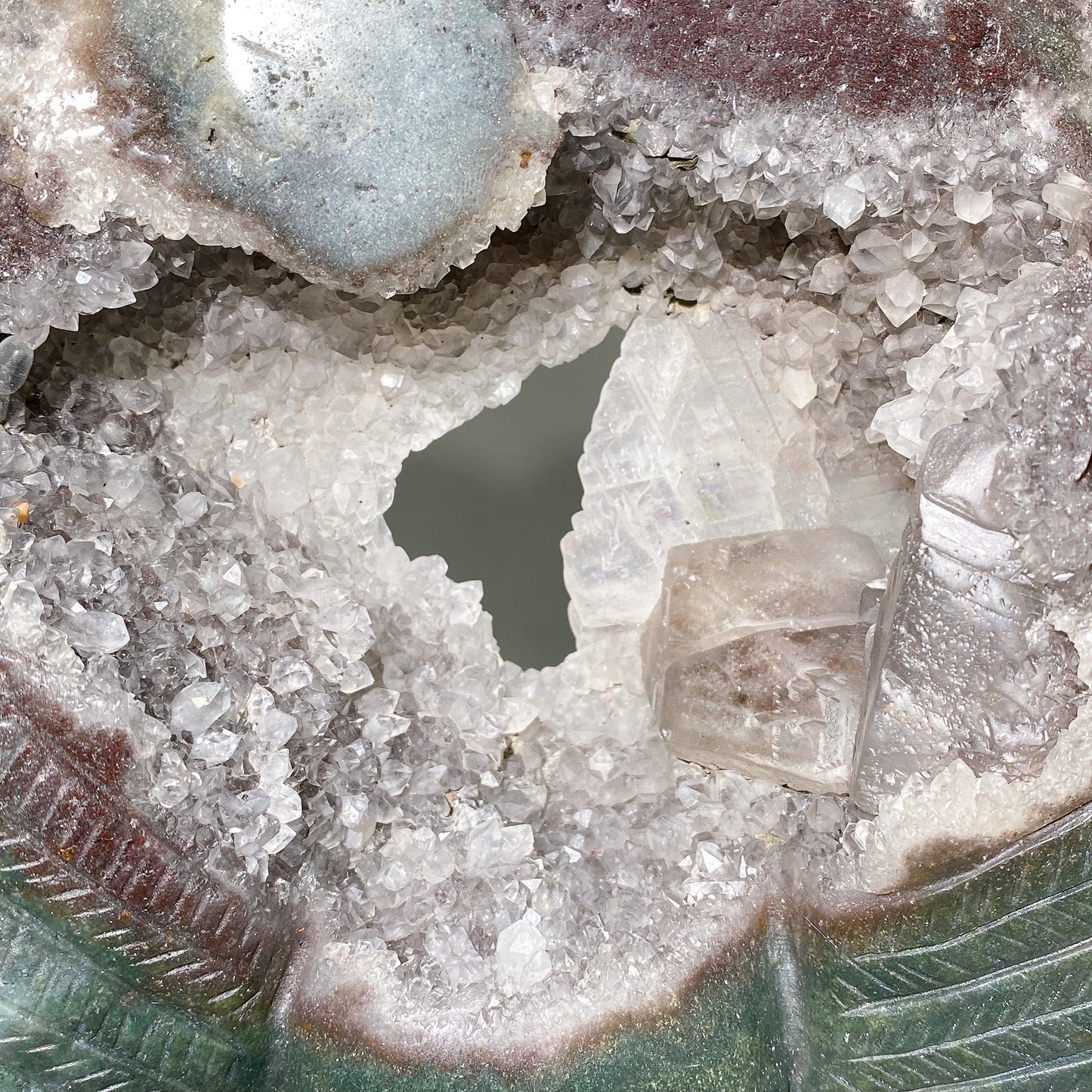 Large Unique Ocean Jasper Druzy Quartz Skull Heart Carving with Stand Crystal Healing Bulk Wholesale