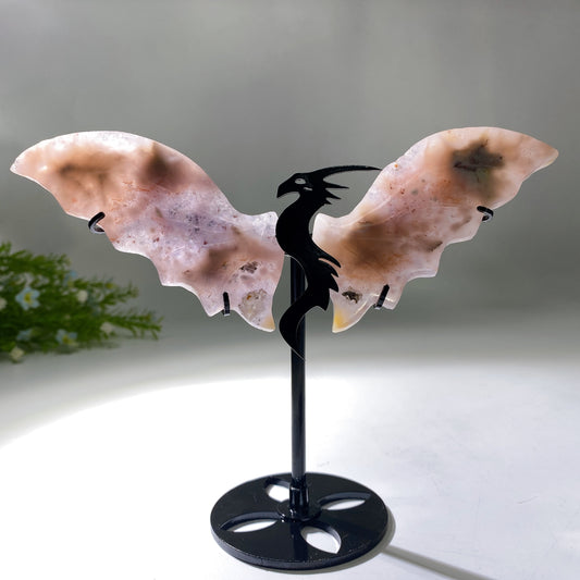 Purple Amethyst Grow with Flower Agate Dragon Wings Carving with Stand Crystal Healing Bulk Wholesale