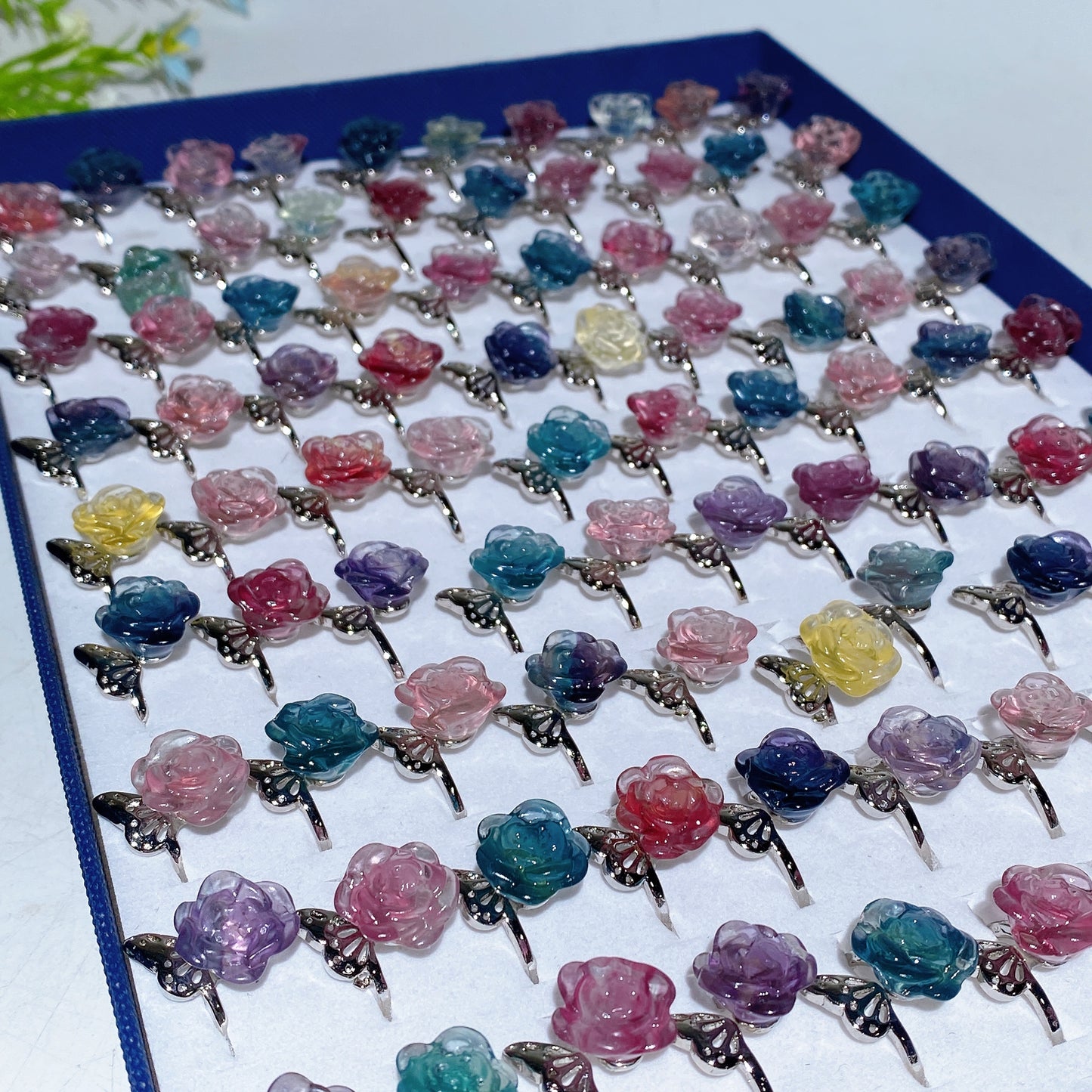 Fluorite Flower Adjustable Ring Crystal healing Bulk Wholesle