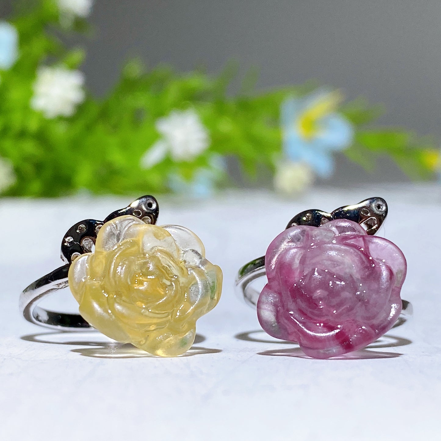 Fluorite Flower Adjustable Ring Crystal healing Bulk Wholesle