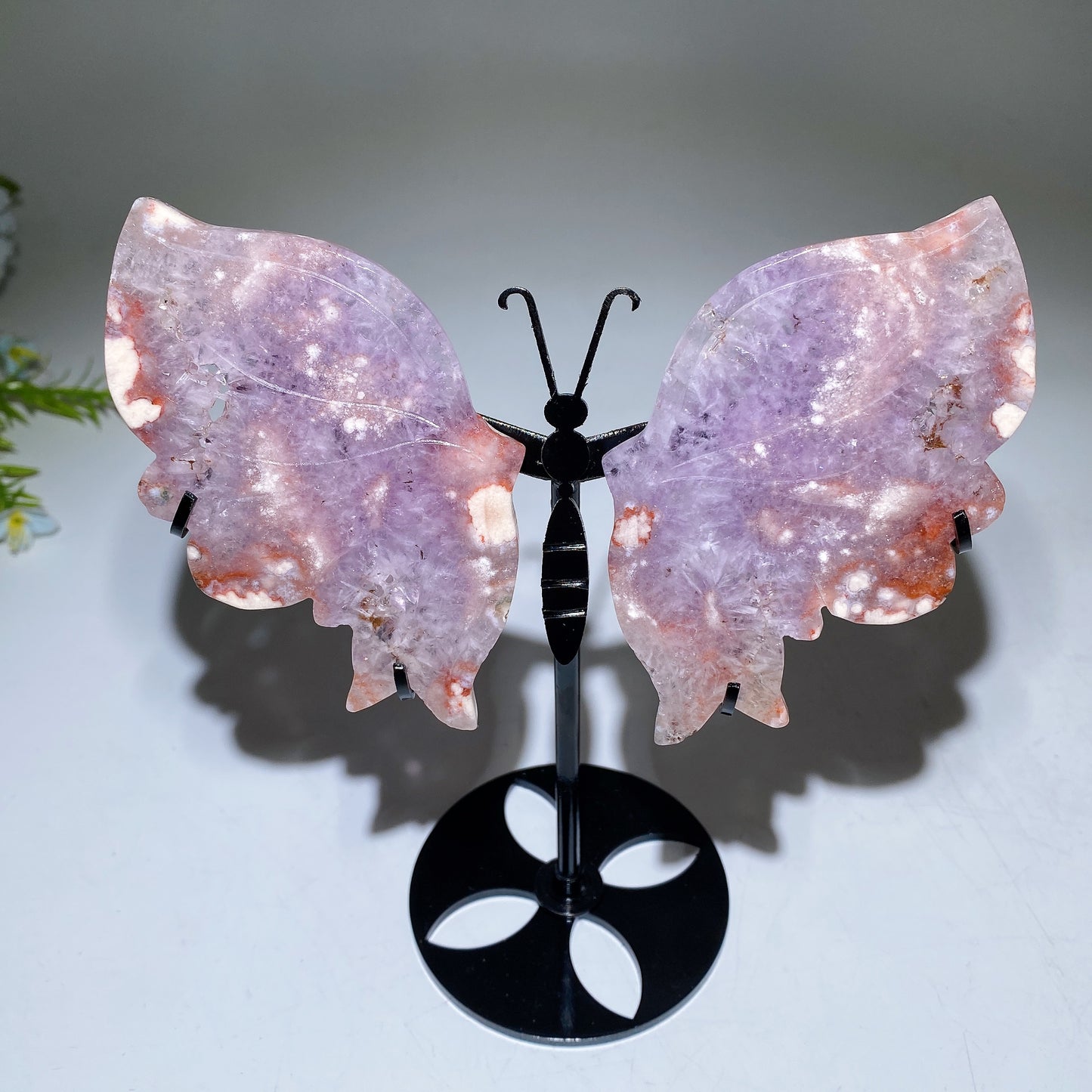 Pink Amethyst Flower Agate Butterfly Wings Carving with Stand Crystal Healing Bulk Wholesale