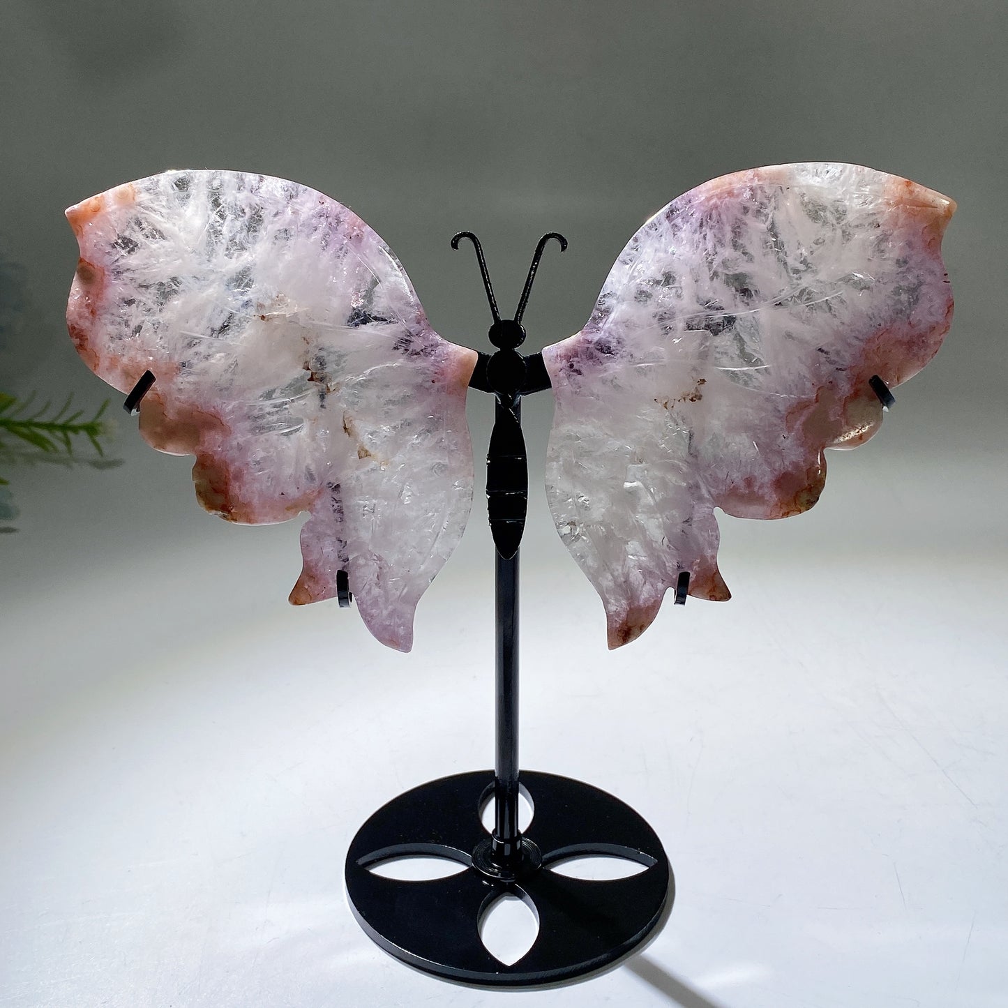 Pink Amethyst Flower Agate Butterfly Wings Carving with Stand Crystal Healing Bulk Wholesale