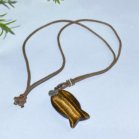Yellow Tiger's Eye Fish with Cord Necklace Crystal Healing Bulk Wholesale
