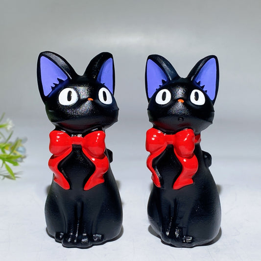 3.2" Black Obsidian Cat Carving with Painting Crystal Healing Bulk Wholesale