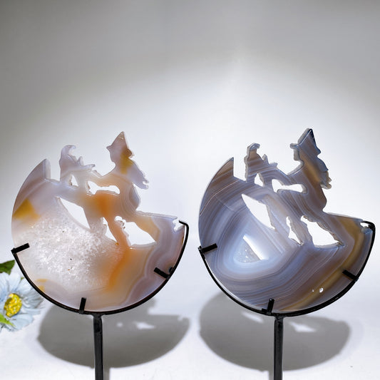 Druzy Agate Witch Carving with Stand Crystal Healing Bulk Wholesale