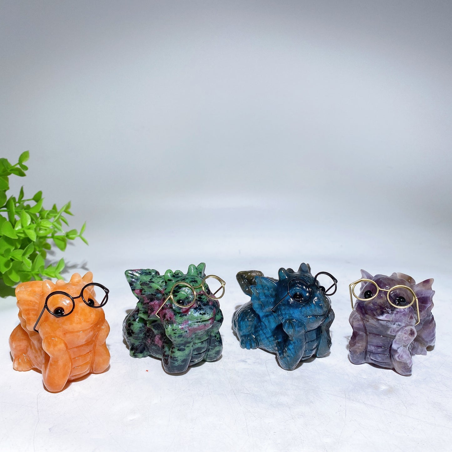 3.0" Crystal Baby Dragon Carvings with Eyeglass Crystal Healing Bulk Wholesale