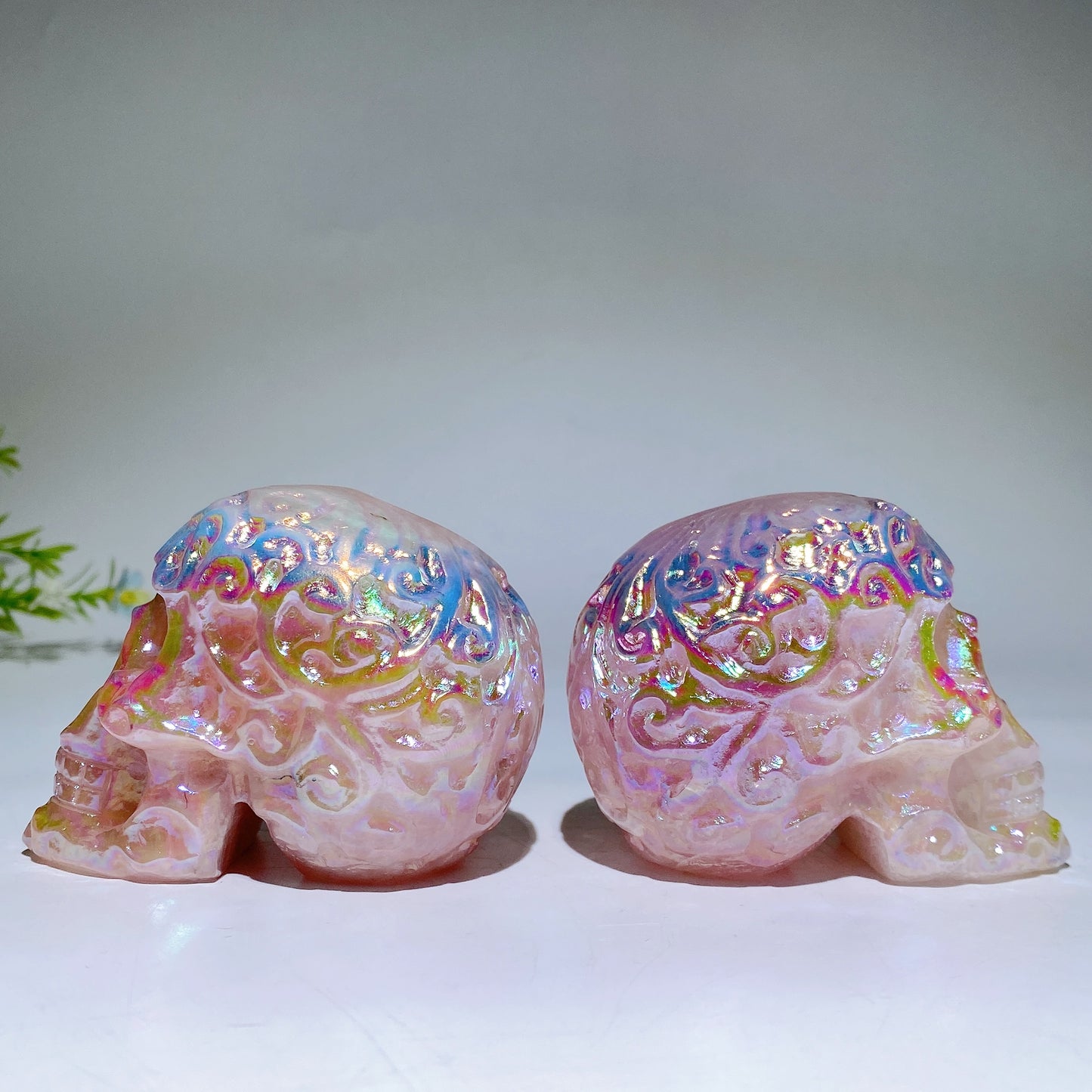 3.2" Aura Rose Quartz Skull Carving Crystal Healing Bulk Wholesale