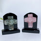 2.3" Black Obsidian Tombstone with Cross Skull Decor Carving Crystal Healing Bulk Wholesale