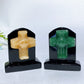 2.3" Black Obsidian Tombstone with Cross Skull Decor Carving Crystal Healing Bulk Wholesale