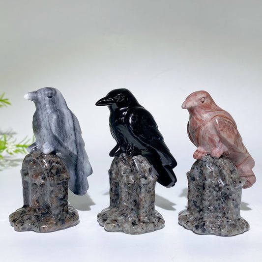 3.1" Crystal Raven on Yooperlite Tombstone Carving Crystal Healing Bulk Wholesale