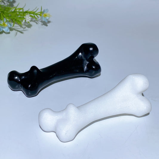 4.0" White Jade BlackObsidian Bones Carving Crystal Healing Bulk Wholesale