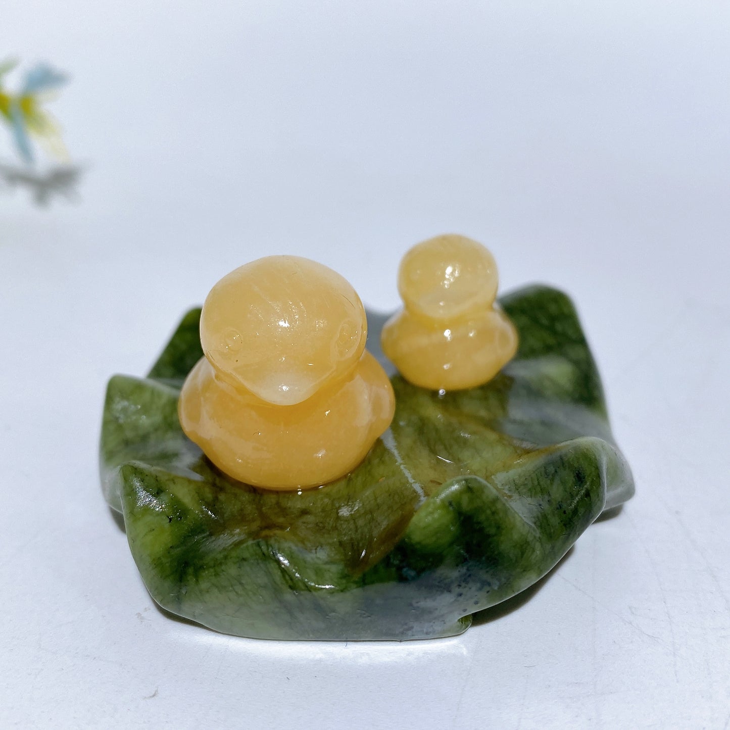 2.7" Orange Calcite Ducks on Lotus Leaf Carving Crystal Healing Bulk Wholesale