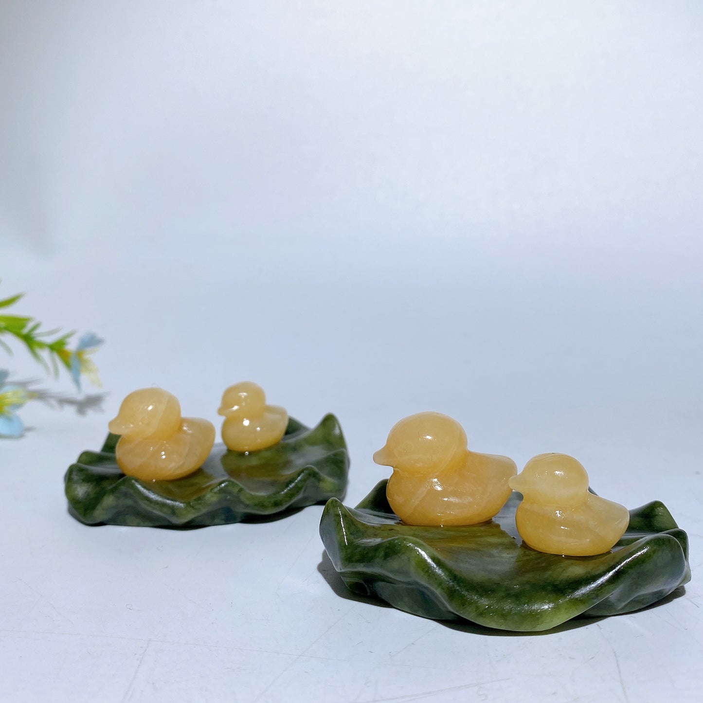 2.7" Orange Calcite Ducks on Lotus Leaf Carving Crystal Healing Bulk Wholesale