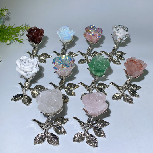 75mm Crystal Flower with Silver Metal Stem Free Form Crystal Healing Bulk Wholesale