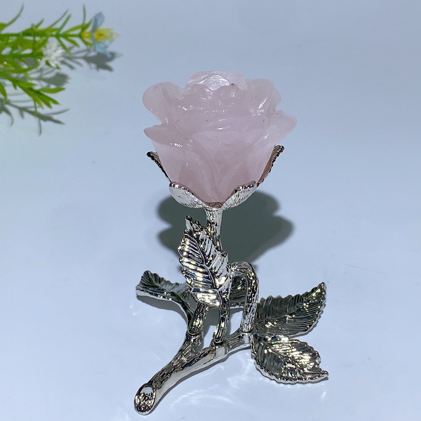 75mm Crystal Flower with Silver Metal Stem Free Form Crystal Healing Bulk Wholesale