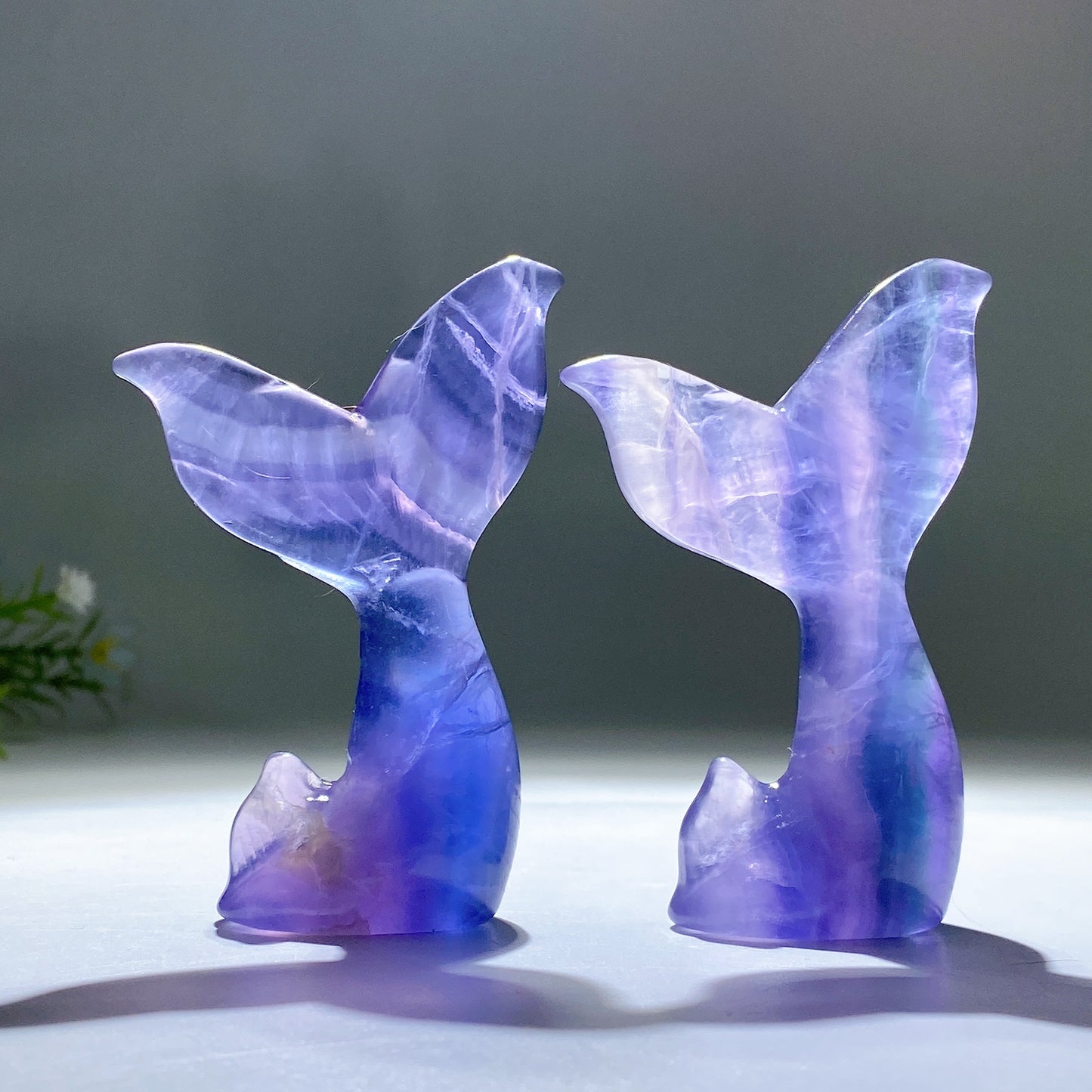 3.2" Purple Fluorite Fish Tail Carving Crystal Healing Bulk Wholesale